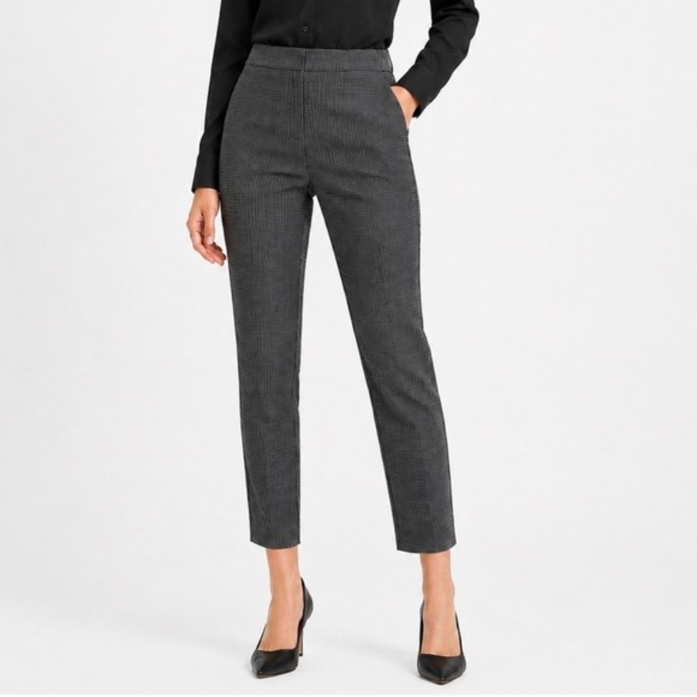 Theory Slim Kick Pants Womens 4 Black White Check Ponte Cropped Mid Rise Stretch